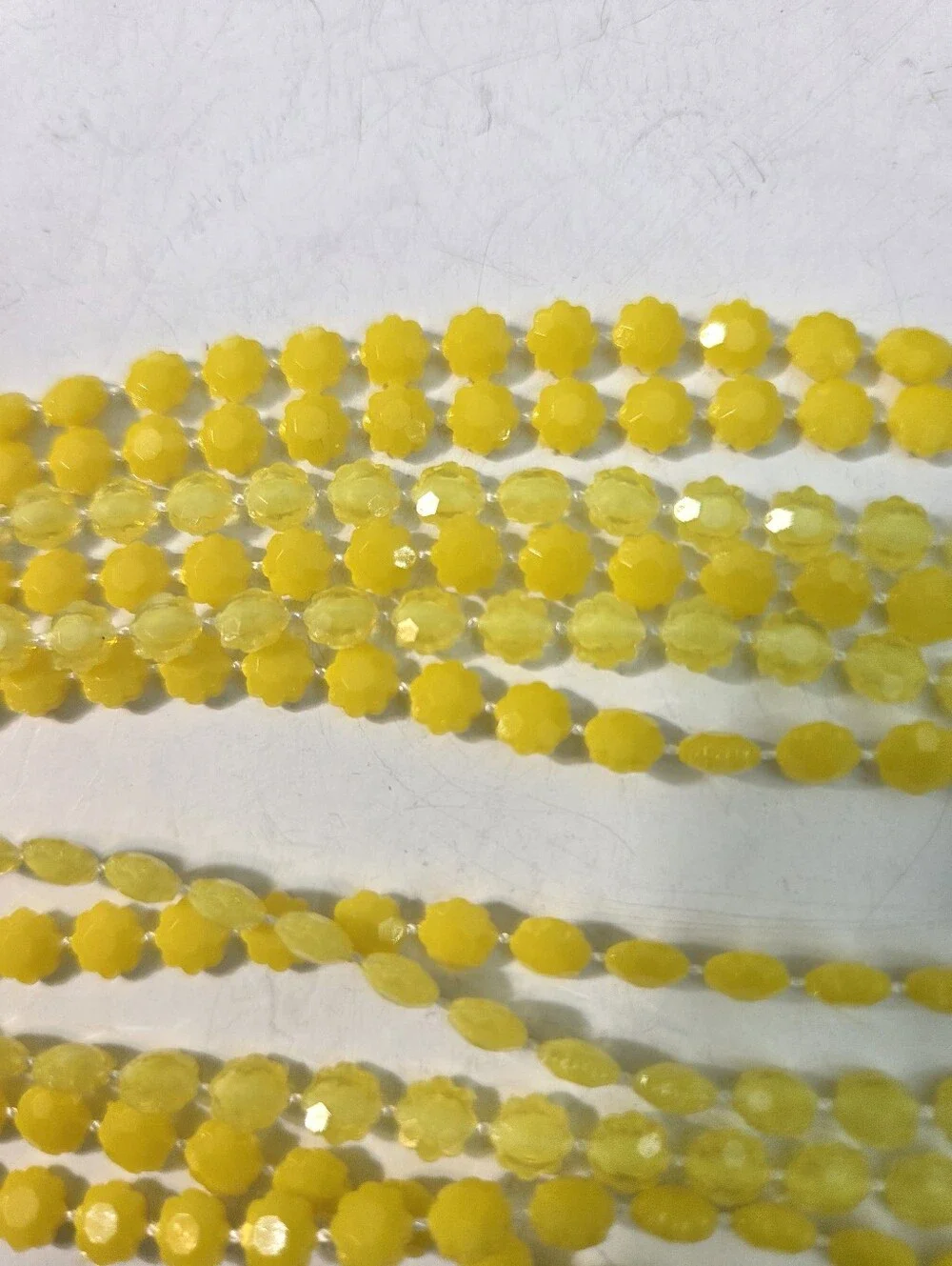 vtg lemon yellow flapper style plastic beaded long necklace clip earring set